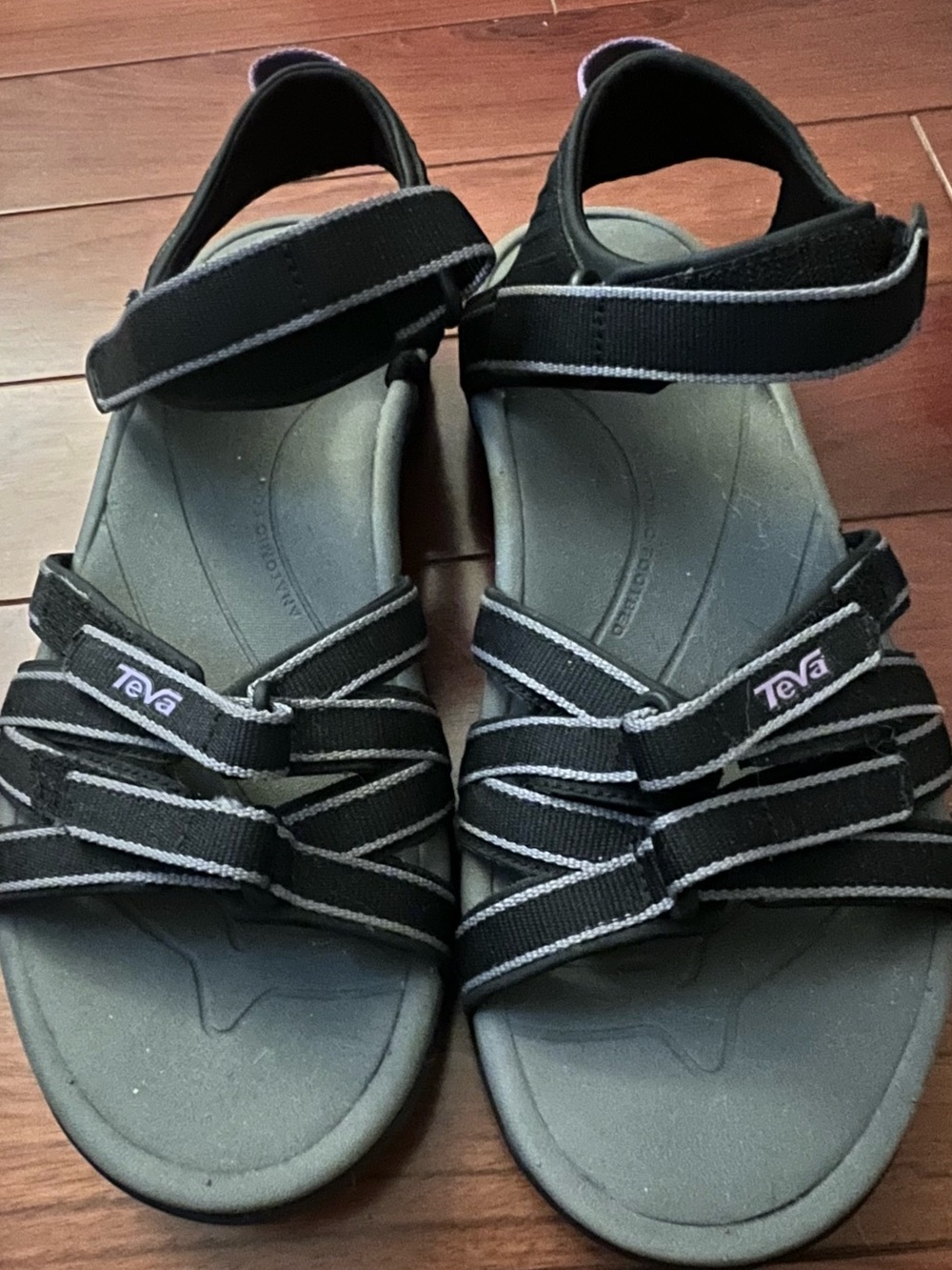 Teva Black Strappy Outdoor Sandals with Gray Trim